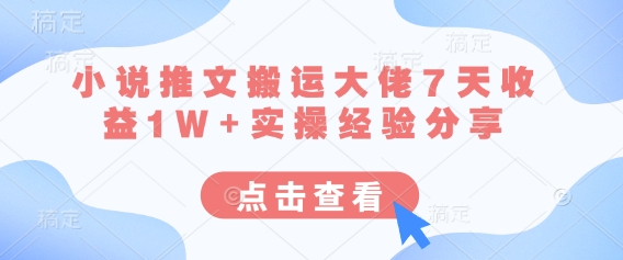 小说推文搬运大佬7天收益1W+实操经验分享-众创网