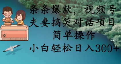 条条爆款，视频号夫妻搞笑对话项目，简单操作，小白轻松日入3张+-众创网