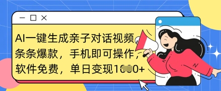 AI一键生成亲子对话视频，条条爆款，一部手机即可操作，单日变现数张-众创网